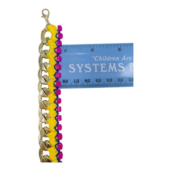 Artisan Woven Chain  & Pink RHinestones Vintage Bracelet With Adjustable Clasp - Picture 7 of 10